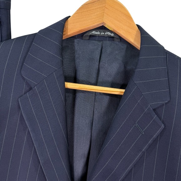 Roberto Zanieri 2 Piece Suit Jacket Men 42R Pants 34x28 Navy Pinstripe s110 Wool - Picture 2 of 16